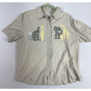 Christopher and Banks Womens L Elephant Giraffes‎ Safari Linen Vtg flaw
